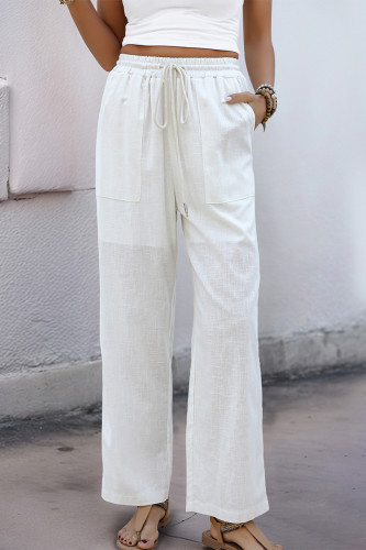 Casual Solid Color Draw String Pocket Loose Straight Solid Color Bottoms