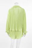 Sexy Solid Color Lace Up Pleated Turndown Collar Long Sleeve Two Pieces