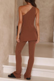 Casual Solid Color Irregular Sloping Shoulder Sleeveless Two Pieces