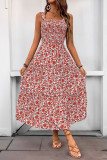 Elegant Flowers Patchwork Flounce Contrast Square Neck Sling Dresses
