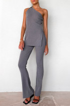 Casual Solid Color Irregular Sloping Shoulder Sleeveless Two Pieces