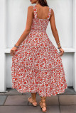 Elegant Flowers Patchwork Flounce Contrast Square Neck Sling Dresses