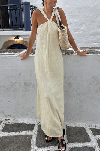 Vacation Solid Color Ruched Halter Sleeveless Dresses