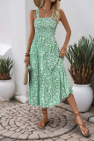 Elegant Flowers Patchwork Flounce Contrast Square Neck Sling Dresses