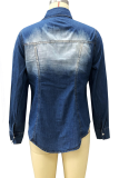 Casual Patchwork Pocket Buckle Turndown Collar Tops