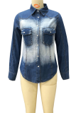 Casual Patchwork Pocket Buckle Turndown Collar Tops