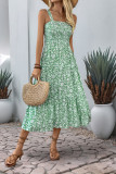 Elegant Flowers Patchwork Flounce Contrast Square Neck Sling Dresses