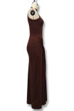 Casual Solid Color Ruched O Neck Long Dresses