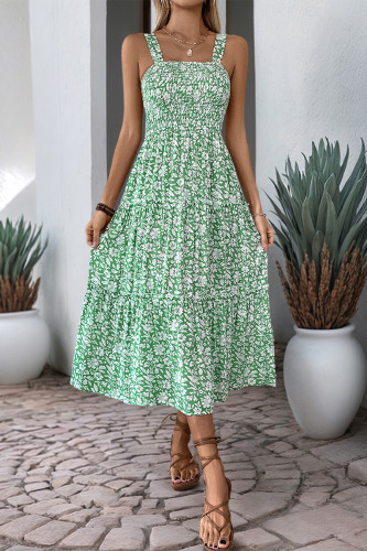 Elegant Flowers Patchwork Flounce Contrast Square Neck Sling Dresses