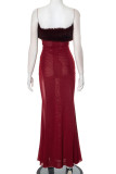 Sexy Solid Color See-Through Feather Trim Strapless Long Dresses