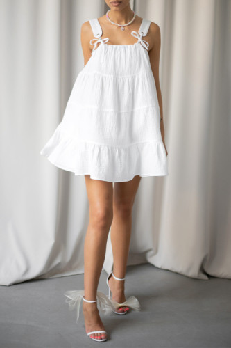 Casual Solid Color Lace Up Flounce Sling Dresses