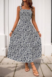 Elegant Flowers Patchwork Flounce Contrast Square Neck Sling Dresses