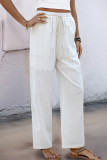 Casual Solid Color Draw String Pocket Loose Straight Solid Color Bottoms
