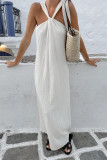 Vacation Solid Color Ruched Halter Sleeveless Dresses
