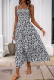 Elegant Flowers Patchwork Flounce Contrast Square Neck Sling Dresses