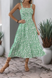 Elegant Flowers Patchwork Flounce Contrast Square Neck Sling Dresses