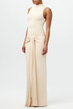 Casual Solid Color Ruched O Neck Long Dresses