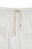 Casual Solid Color Draw String Pocket Loose Straight Solid Color Bottoms