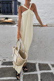 Vacation Solid Color Ruched Halter Sleeveless Dresses