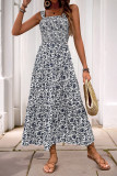 Elegant Flowers Patchwork Flounce Contrast Square Neck Sling Dresses