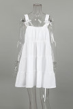 Casual Solid Color Lace Up Flounce Sling Dresses