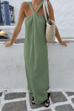 Vacation Solid Color Ruched Halter Sleeveless Dresses