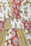 Boho Geometric Print Flowers Flounce Contrast V Neck Loose Jumpsuits