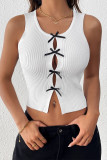 Sexy Solid Color Bow Decor Contrast O Neck Tops