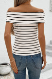 Sexy Stripe Patchwork Flower Shape Off Shoulder T-Shirts