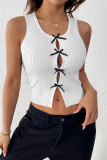 Sexy Solid Color Bow Decor Contrast O Neck Tops