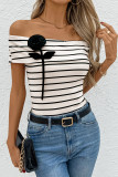 Sexy Stripe Patchwork Flower Shape Off Shoulder T-Shirts