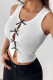 Sexy Solid Color Bow Decor Contrast O Neck Tops