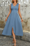 Vacation Solid Color Pocket V Neck Sleeveless Dresses