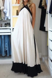Casual Solid Color Patchwork Contrast Halter Long Dresses