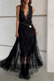 Sexy Solid Color Lace V Neck Lace Dress Dresses