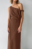 Casual Solid Color Irregular Oblique Collar One Step Skirt Dresses