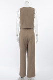 Street Solid Color Pocket Buttons Irregular Sleeveless Two Pieces