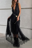Sexy Solid Color Lace V Neck Lace Dress Dresses