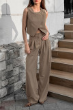 Street Solid Color Pocket Buttons Irregular Sleeveless Two Pieces