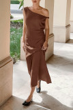 Casual Solid Color Irregular Oblique Collar One Step Skirt Dresses