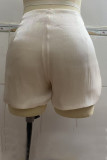 Elegant Solid Color Lace Up Flounce O Neck Long Sleeve Two Pieces