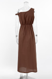 Casual Solid Color Irregular Oblique Collar One Step Skirt Dresses