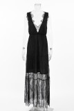 Sexy Solid Color Lace V Neck Lace Dress Dresses