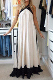 Casual Solid Color Patchwork Contrast Halter Long Dresses