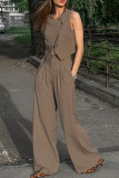 Street Solid Color Pocket Buttons Irregular Sleeveless Two Pieces