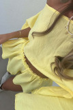 Casual Vacation Solid Color Irregular Oblique Collar Long Sleeve Two Pieces