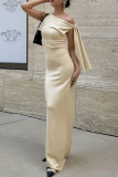 Sexy Solid Color Lace Up Irregular Sloping Shoulder Long Dresses