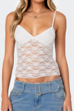 Sexy Solid Color Lace V Neck Tops