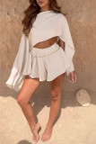 Casual Vacation Solid Color Irregular Oblique Collar Long Sleeve Two Pieces