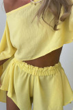 Casual Vacation Solid Color Irregular Oblique Collar Long Sleeve Two Pieces